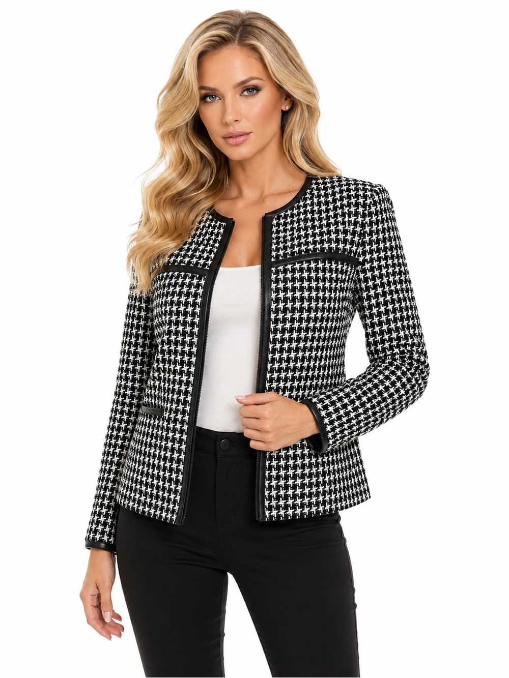 Lavender & Honey Women’s Size Small Lined Tweed Jacket Black White Career Chic